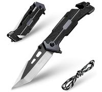 TobeedFnuuy Navaja Plegable, 3 en 1-Multifunción Cuchillo Supervivencia, con Clip de Bolsillo Rompevidrio y Cutter, Cuchillo Plegable para Exteriores Camping, Regalos para Hombres (A)