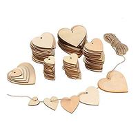 ToBeIT 100 Piezas Corazón de Madera abbellimenti Corazón de Madera 50 mm con 10 m Natural Cuerda para Boda FAI Da Te Arte Craft Card Making Decoración de San Valentín