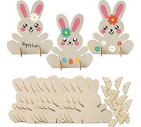 ToBeIT Conejitos de Madera para Pintar, 12 Piezas Conejito de Pascua de madera Decoraciones de Pascua(E)
