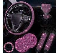 ToBeQueen Bling Pink Juego de Fundas para Volante de Coche, Funda para Volante de 15 Pulgadas, Almohadilla de Hombro Brillante, Funda para Cambio de Engranaje de Diamantes de imitación y Soporte