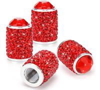 ToBeQueen Bling Tire Valve Caps Red 4 Pack Handmade Crystal Rhineston