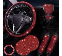 ToBeQueen Juego de 7 accesorios de coche con cristales brillantes para volante de 15 pulgadas, funda para cinturón de seguridad, funda para palanca de cambios brillante, anillo brillante para botón de