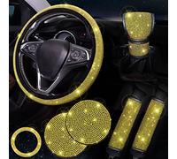 ToBeQueen Juego de 7 Accesorios de Coche con Diamantes de imitación de Cristal, Funda para Volante de 15 Pulgadas, Funda para cinturón de Seguridad, Funda de Palanca de Cambios, Anillo de Arranque