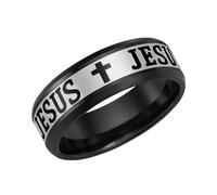 Tobestu Anillo Cristiano Chapado Negro - Banda 8mm Cruz Jesús para Eventos de Iglesia (Negro-7) YA6266