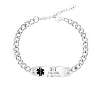 Tobestu ANTICOAGULANTE Pulsera de Identificación Médica Cuban Link - Joyería de Salud Ajustable en Acero Inoxidable YA5948
