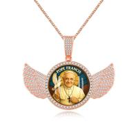 Tobestu Collar del Papa Chapado en Oro Rosa con Alas de Ángel Dobles - Religiosa para Recuerdo o Uso Diario de Fe YA5953