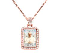 Tobestu Collar rectangular del Papa chapado en oro rosa - Joyería espiritual para uso conmemorativo o diario YA5955