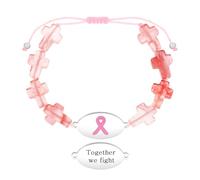 Tobestu Juntos Luchamos Pulsera Cruz Piedra Sandía Ajustable - Joyería Lazo Rosa Conciencia YA6219