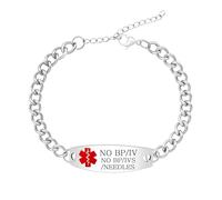 Tobestu NO BP/IVS/AGUJAS Pulsera de Identificación de Emergencia Cuban Link - Joyería Médica Ajustable en Acero Inoxidable YA5948