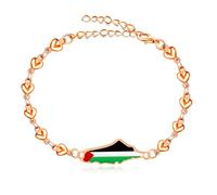 Tobestu Pulsera con bandera de Palestina chapada en oro rosa - Accesorio con cadena de corazón para uso diario y festivales YA5884