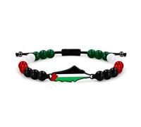 Tobestu Pulsera con mapa de Palestina chapada en negro con dijes de cuentas de colores de la bandera - Joyería cultural hecha a mano YA5883