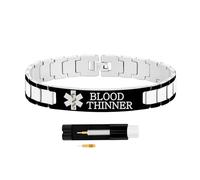Tobestu Pulsera de alerta médica para diluyente de sangre | Identificación grabada en titanio negro | Identificación médica impermeable y duradera para papá | Incluye eliminador de eslabones Y5310