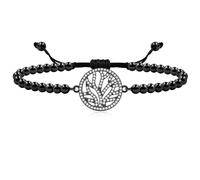 Tobestu Pulsera de cadena de cuentas de acero inoxidable y bola de latón de 4 mm con circonita cúbica, dijes de árbol de la vida, regalos de cumpleaños, día de la madre, para mujeres, mamá, esposa