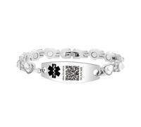 Tobestu Pulsera de Código QR con Circonita Blanca - Etiqueta ID escaneable con cadena de corazones para identificación de emergencia YA5706
