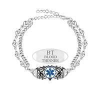 Tobestu Pulsera de Emergencia Médica BLOOD THINNER - Diseño de Doble Cadena de Corazón Ajustable para Uso Diario YA6287