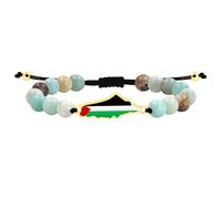 Tobestu Pulsera de Piedra Amazonita - Joyería Hecha a Mano con Encanto de Mapa de Palestina YA6029