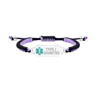 Tobestu Pulsera diabetes tipo 1, alerta de emergencia grabada, cuerda trenzada duradera para hombres y mujeres YA5657