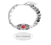 Tobestu Pulsera ID Médica Picture Jasper Diabetes Tipo II - Pulsera Ajustable con Diseño de Cadena de Dos Capas para Mujeres YA5493