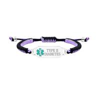 Tobestu Pulsera médica diabetes tipo II, alerta grabada, cuerda trenzada ajustable personalizada para adultos YA5657