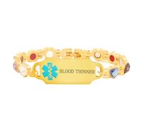 Tobestu Pulsera Médica para Anticoagulantes - Chapado en oro con cadena de corazones multicolor de circonita - Ideal para uso diario YA5707