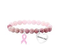 Tobestu Pulsera Survivor Soul de cuarzo rosa, jaspe rojo y hematita - Joyería de concienciación sobre el cáncer de mama con cinta rosa YA6033