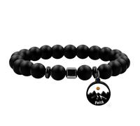Tobestu Pulseras de cuentas de ágata helada - Pulsera elástica negra de mostaza y fe de montaña para hombres Y4107