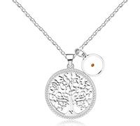 Tobestu YA4612 - Collar con colgante redondo hueco de circonita de árbol de la vida para mujeres y hombres, joyería de acero inoxidable con semillas de mostaza, adecuado para el uso diario, Acero