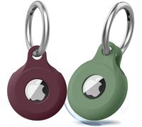 Tobfit 2 Piezas Fundas Airtag Colgante, Funda Protectora de Silicona Apple AirTag Llavero, Carcasa Antipérdida y Antiarañazos, Funda AirTag Hermosa Forma de Gota de Agua, Vino Tinto/Verde Oliva