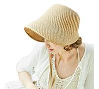 TOBILE Sombrero de paja para mujer, sombrero de playa con lazo, sombrero de playa de ala ancha, sombrero Fedora Chapeau Femme-marrón claro, M (55-58 cm)