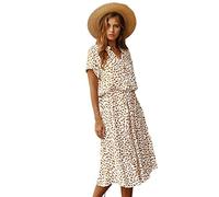 TOBILE Vestido de gasa para mujer, estampado de lunares, vestido camisero para mujer, vestido de verano para mujer, vestido suelto para playa, vestido de verano, beige, L