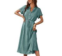 TOBILE Vestido de gasa para mujer, estampado de lunares, vestido camisero para mujer, vestido de verano para mujer, vestido suelto para playa, vestido de verano, verde, XL
