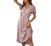 TOBILE Vestido de gasa para mujer, estampado de lunares, vestido camisero para mujer, vestido de verano para mujer, vestido suelto para playa, vestido de verano, rosa, XL