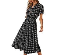 TOBILE Vestido de gasa para mujer, estampado de lunares, vestido camisero para mujer, vestido de verano para vacaciones, vestido de playa para mujer, vestido de verano, negro, M
