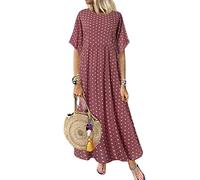 TOBILE Vestido de vestir con estampado vintage de verano de media manga, vestido suelto casual de talla grande, vestido largo para mujer, vestidos de túnica con vuelo, color rosa, L