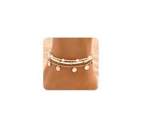 Tobillera bohemia con perlas para mujer, ajustable, dorada, tropical, atardecer, Hawaii, océano, ocio, vacaciones, surf, joyería, regalo, L, Acero aleado, No es una piedra preciosa