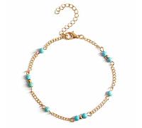 Tobillera de cuentas turquesas, pulsera bohemia con cuentas para playa, verano, cadena de pie para mujeres y niñas (dorado)
