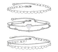 Tobillera de Mujer Ajustables 3pcs Pulseras Tobillo Mujer Acero Inoxidable Tobillera Doble Mujer Corazón Tobillera Pulsera Plata Tobillera de Playa para Pie para Niñas Ajustable 20+5cm con 3 Cajas