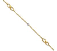 Tobillera de oro macizo de 10,5 mm, cuentas de corte brillante de dos tonos e infinito Plus de 3 cm de extensión de 25 cm, tobillera para mujer