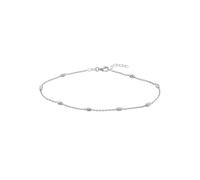 Tobillera de plata de ley 925 chapada en rodio + tobillera ovalada con estaciones de corte brillante de luna celestial - 25 cm, Plata de ley