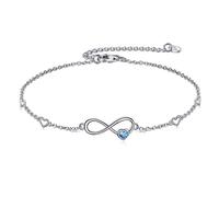 Tobillera de plata de ley 925 con diseño de infinito en forma de corazón, cadena ajustable, tobillera para niñas, Mittelgroße, Plata de ley, No es una piedra preciosa