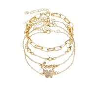 Tobillera de tela, elegante y sencilla, hecha a mano, con letras de mariposa "Love", un collar para la playa de verano África (dorado, talla única)