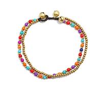 Tobillera étnica Turquesa con Cuentas de Cobre, Tobilleras para Mujer, Playa, pies Bohemios Europeos y Americanos, Tobilleras para Mujer (Color: Piedra variada) (Turquesa G)