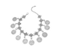 Tobillera vintage con borlas y monedas gitanas retro para mujer, sandalias elegantes para pies descalzos, accesorio de joyería, moneda gitana, talla única, como se describe