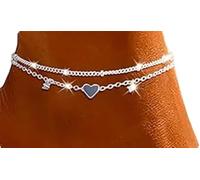 Tobilleras de Plata Ajustables Corazón de Mariposa para Mujer, Tobilleras Dobles Joyas de Pie de Playa Regalos para Mujer Adolescentes Niñas, Tobillera Pulsera (Incluye Caja de Regalo)