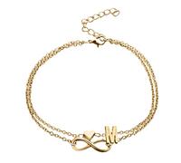 Tobilleras para mujer, tobillera con capa de corazón dorado, pulseras femeninas, letras de cadena con letra doble inicial 26 letras para mujer, tobillera para mujer, pulsera de pie y corazón, talla