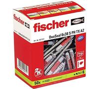 Tacos y tornillos Fischer DuoSeal 557727 S A2 Impermeables Ø 6 x 38 mm (50 Unidades)