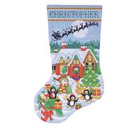 Tobin Penguin Party Counted Cross Stitch Stocking Kit Calcetín de Fiesta de pingüinos, Algodón, Azul, Pack de 1