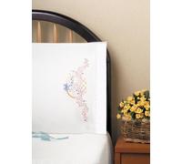 Tobin Design Works Crafts Fundas de Almohada Estampadas, Gatitos en Cesta, Kit de Bordado de 20 x 30 Pulgadas, Color Blanco