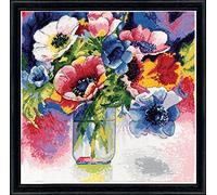 Tobin Watercolor Anemonies Counted Cross Stitch Kit-12"X12" 14 Count