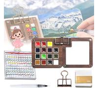 Tobios Watercolor Set, Tobios Mini Watercolor Set, Pocket Artist Watercolor Travel Sets, For Artists, Beginners & Painting Enthusiasts (Wooden- 15 grids + 24 watercolors)